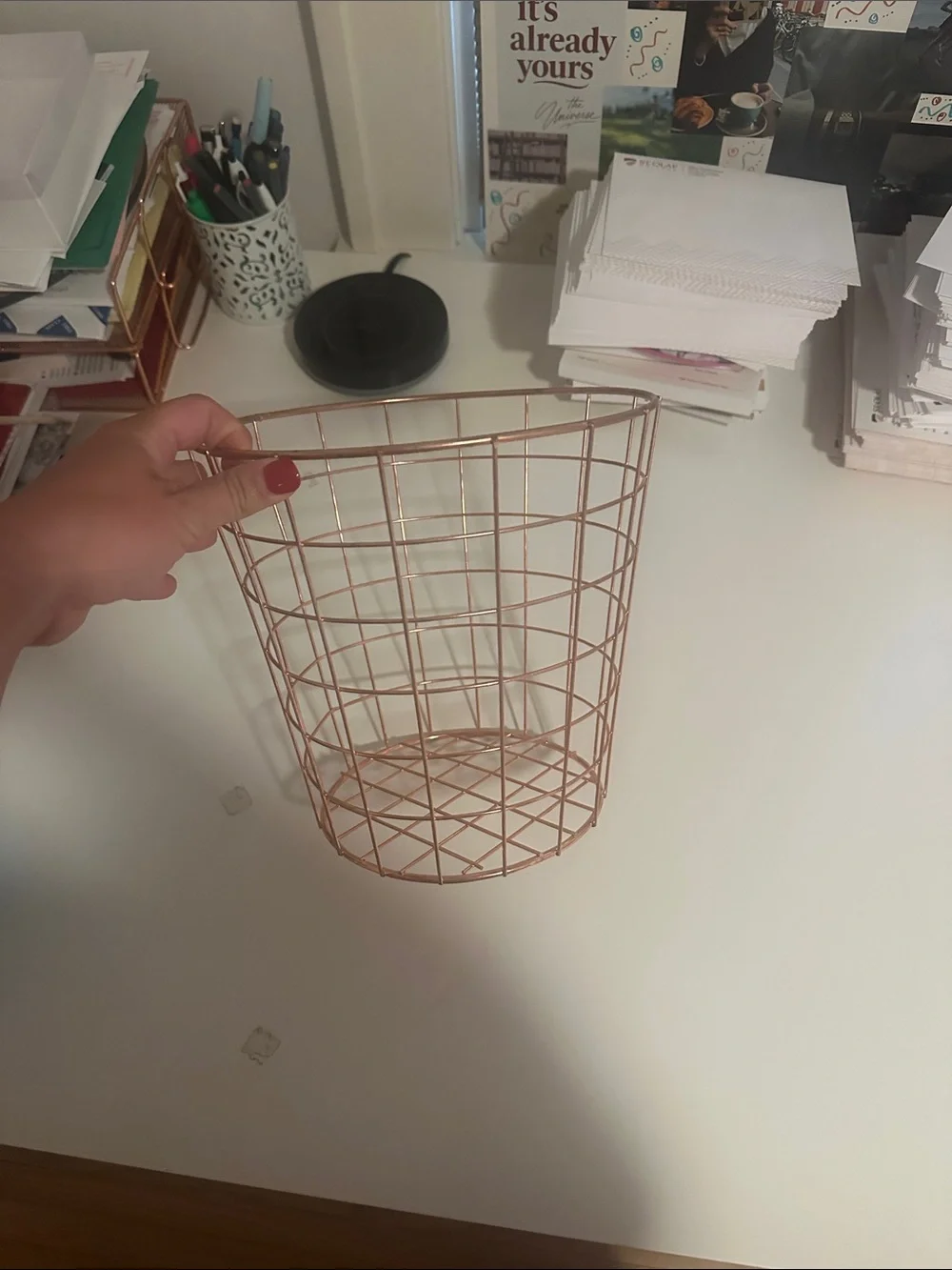 Copper Wire Mesh Wastebasket - Home Accents